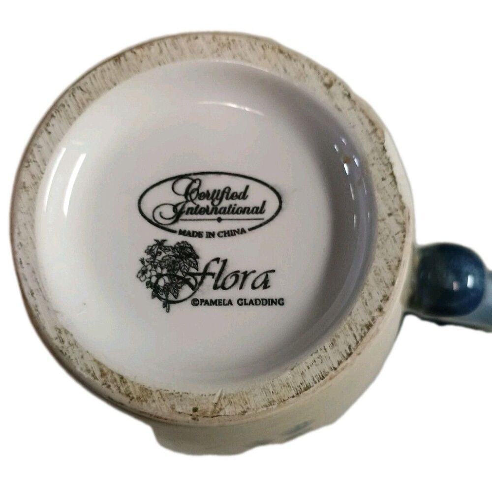 Certified International Flora Mug/Stein Pamela Gladding Floral Blue Trim 16oz - Picture 5 of 9